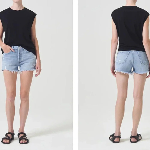 Agolde Parker Shorts Denim Jean Distressed Short Vintage Cut Off Blue Size 26 - Picture 1 of 15
